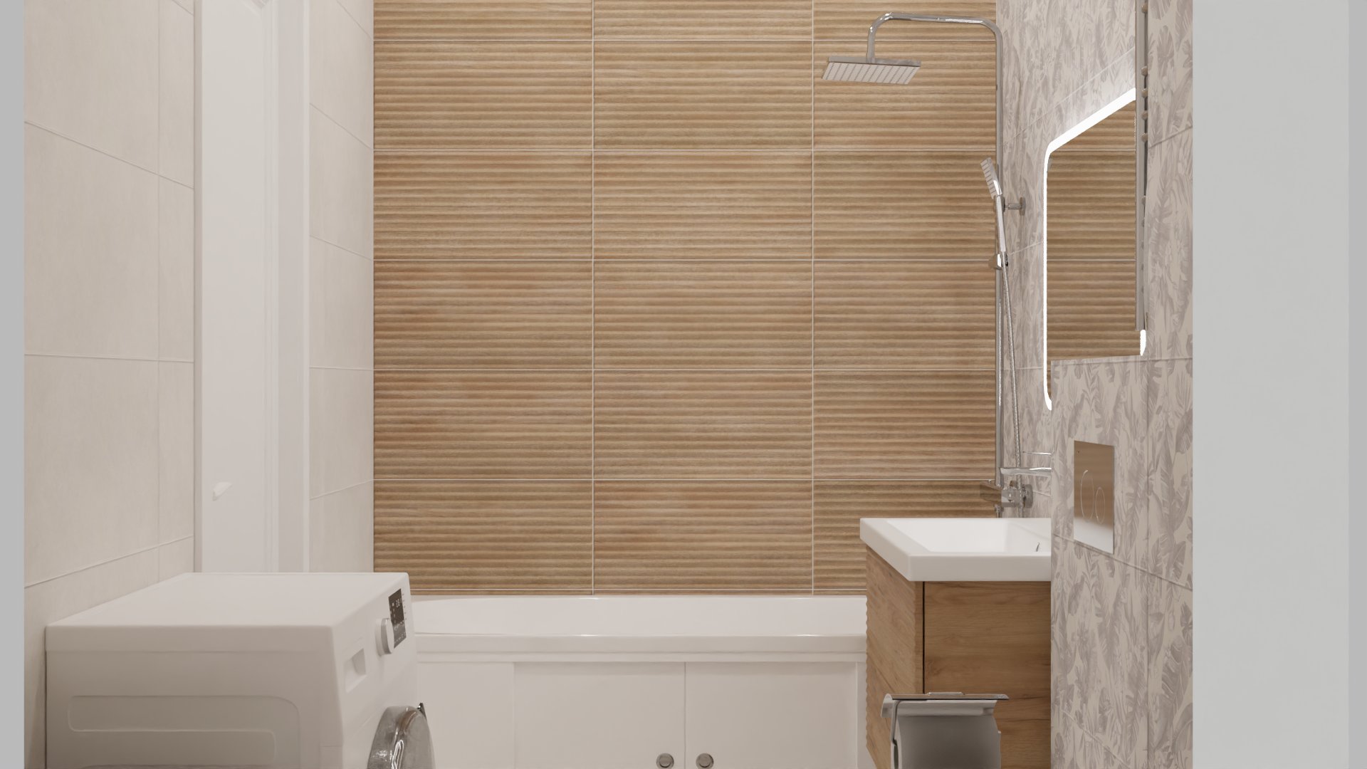 Уютная ванная в натуральных тонах 6