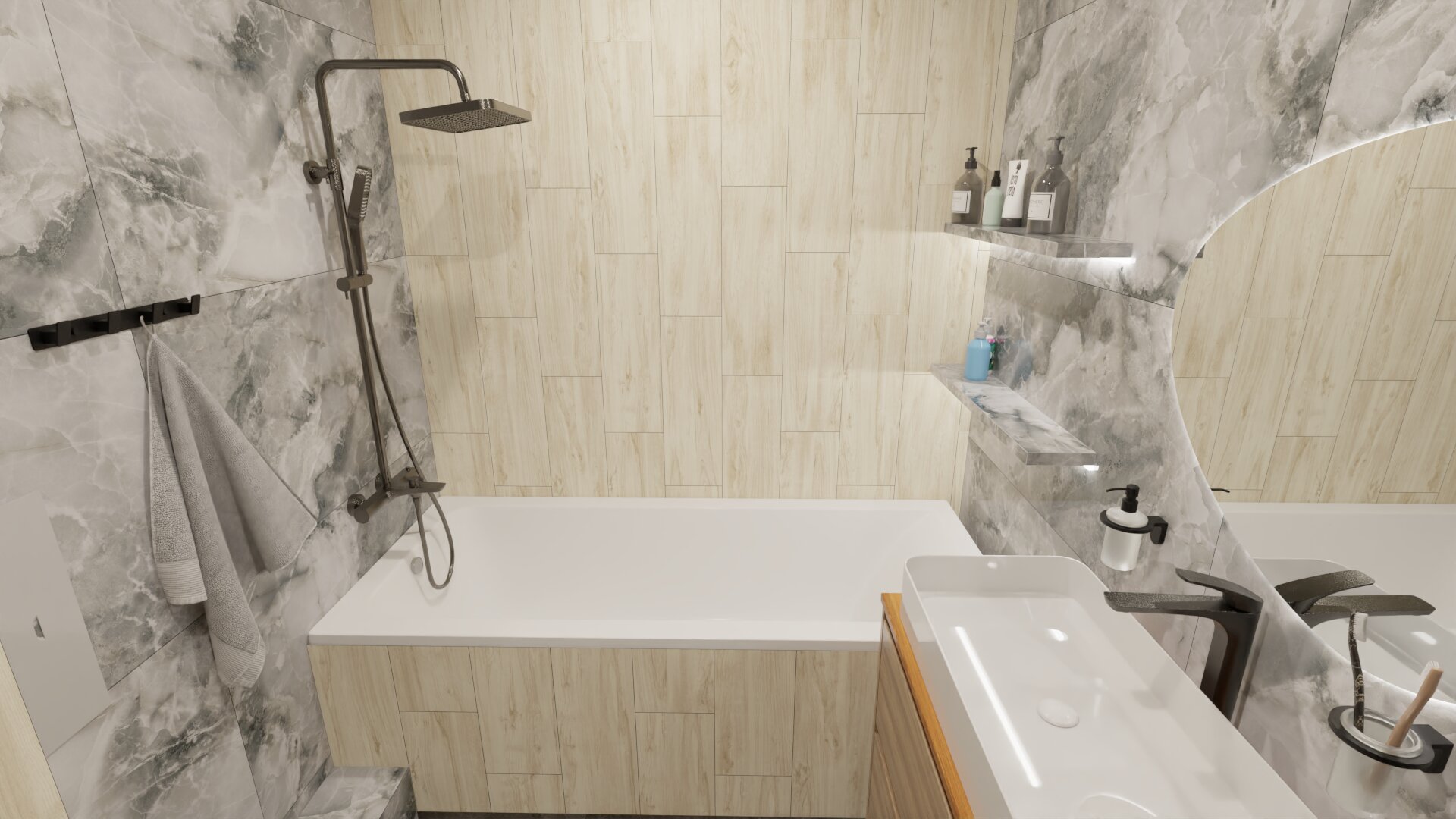 Ванная комната с оптимизированным пространством для небольших квартир 2 Ванная комната с оптимизированным пространством для небольших квартир 2