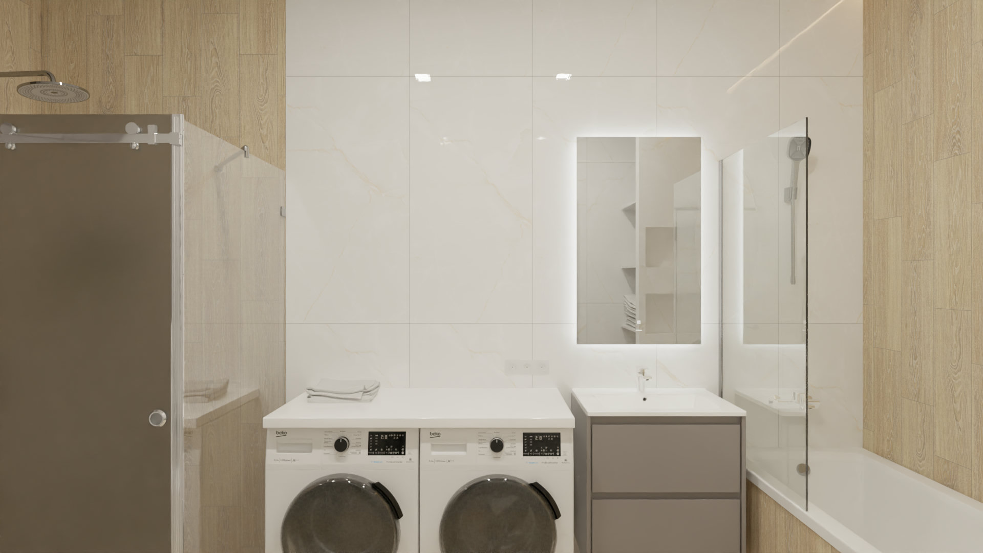 Минималистичная ванная в бежевых тонах 1