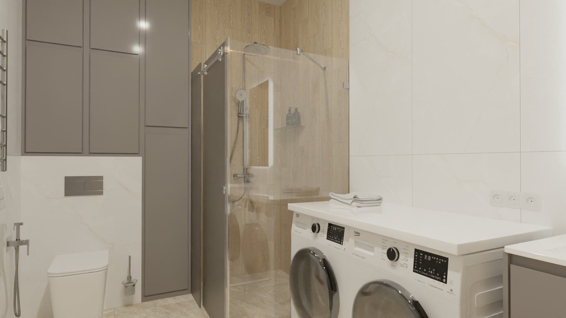 Минималистичная ванная в бежевых тонах 2