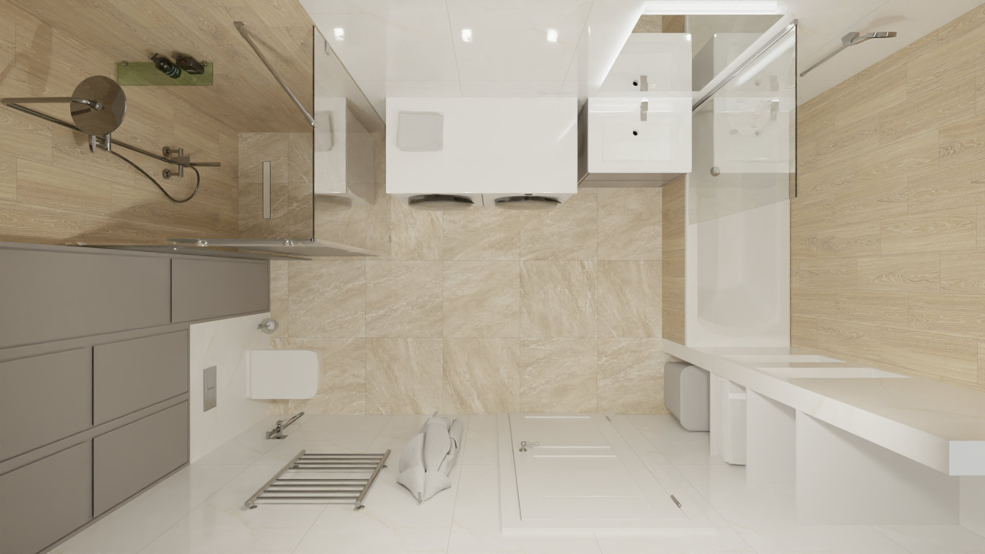 Минималистичная ванная в бежевых тонах 6