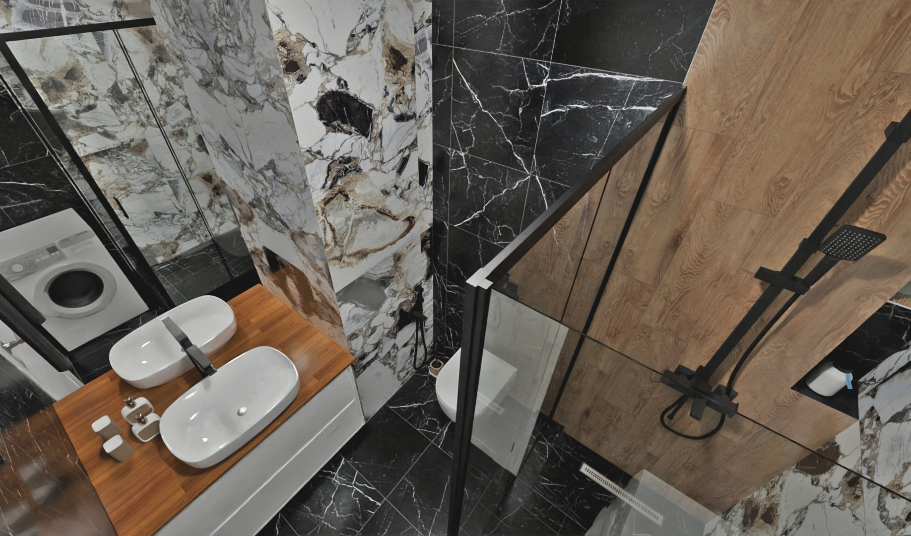 Недорогой эффектный проект ванной комнаты 2