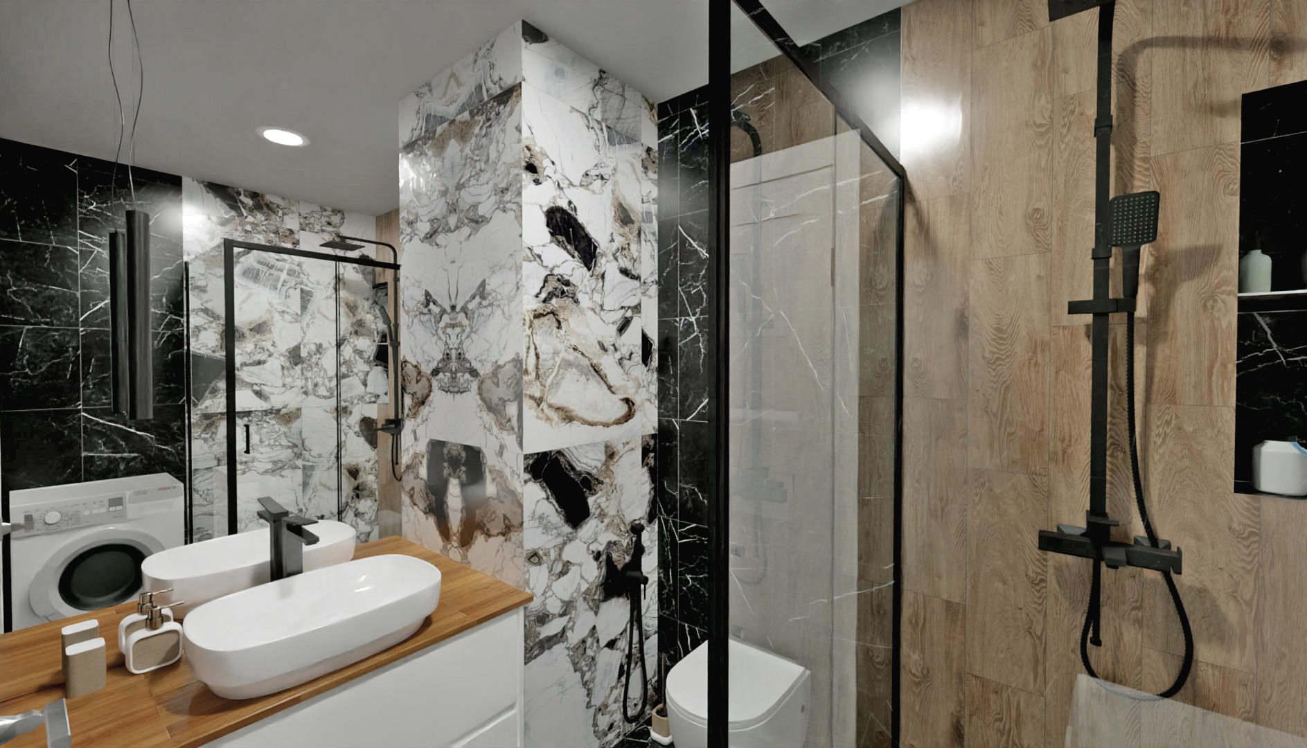 Недорогой эффектный проект ванной комнаты 3