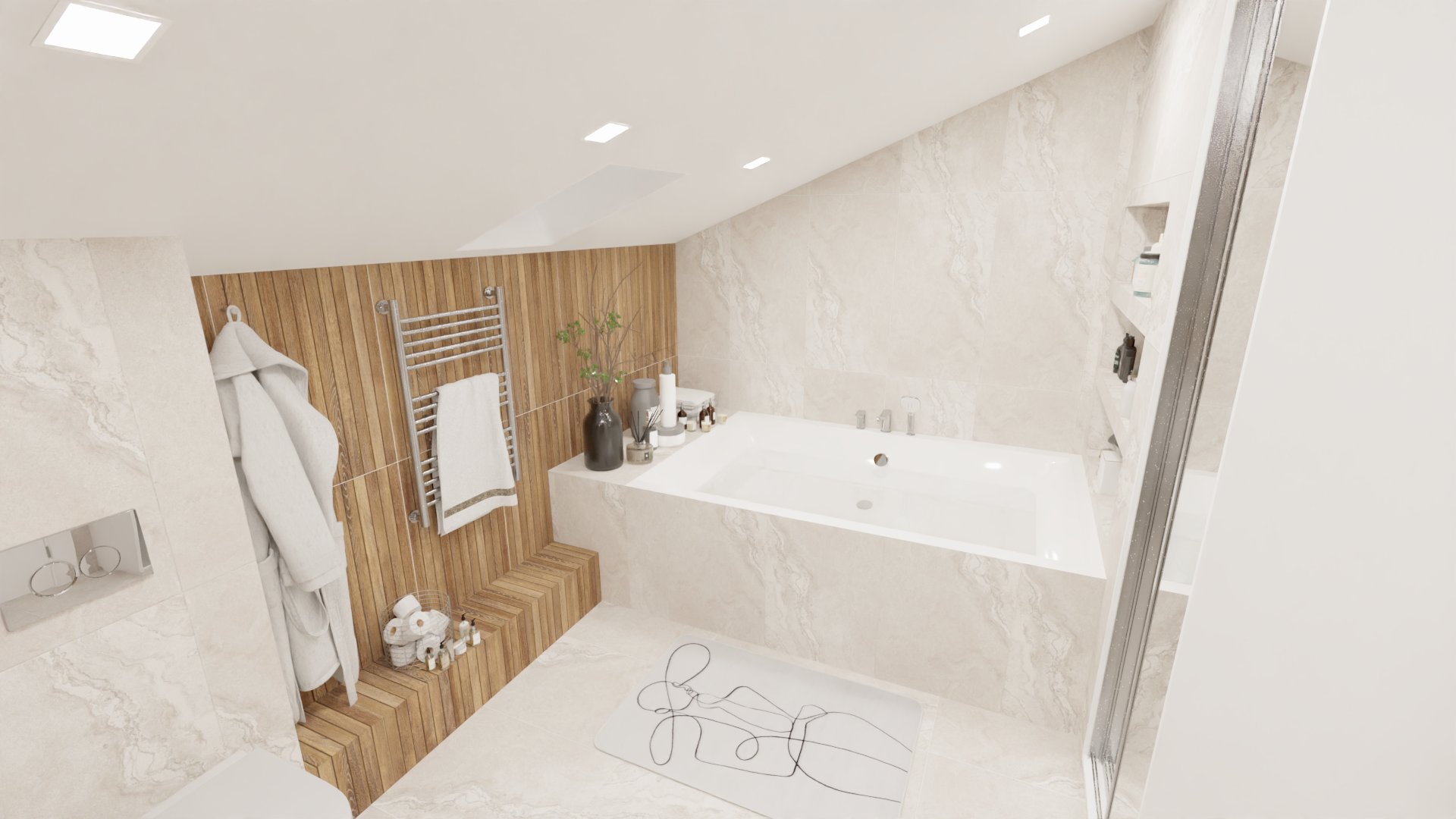 Мансардная ванна в природном стиле 1