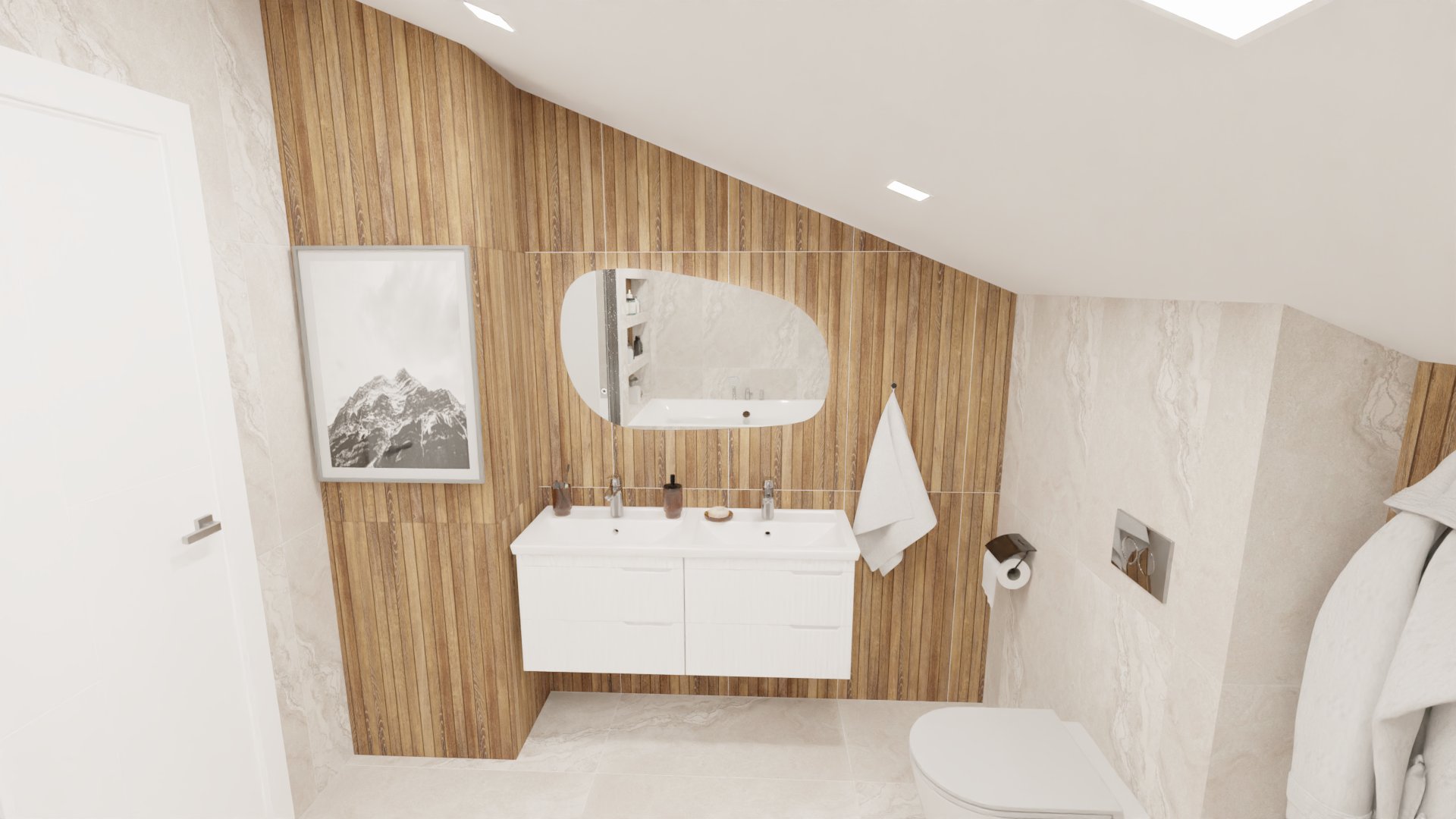 Мансардная ванна в природном стиле Мансардная ванна в природном стиле