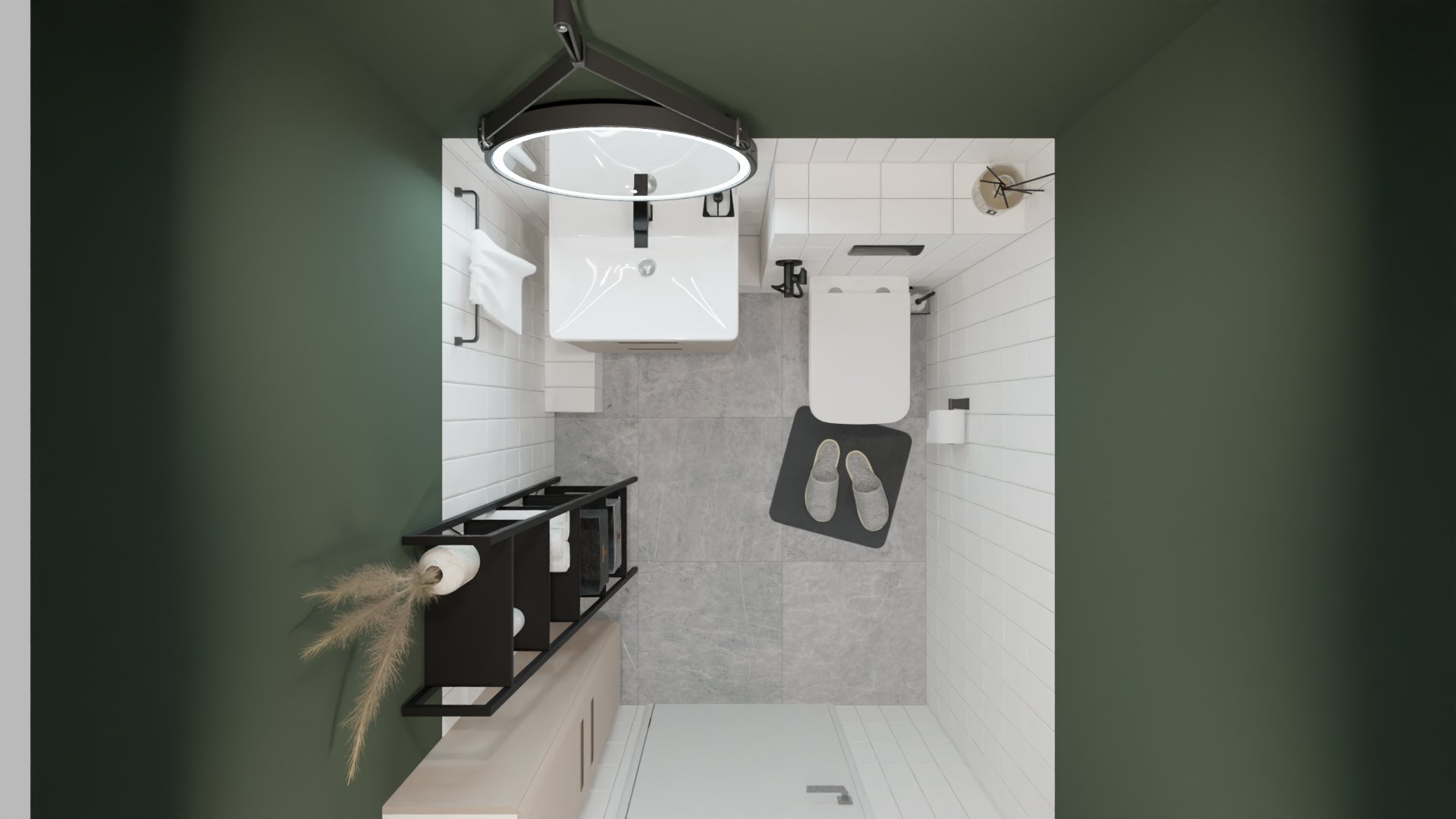 Дизайн для туалета с контрастной плиткой 1