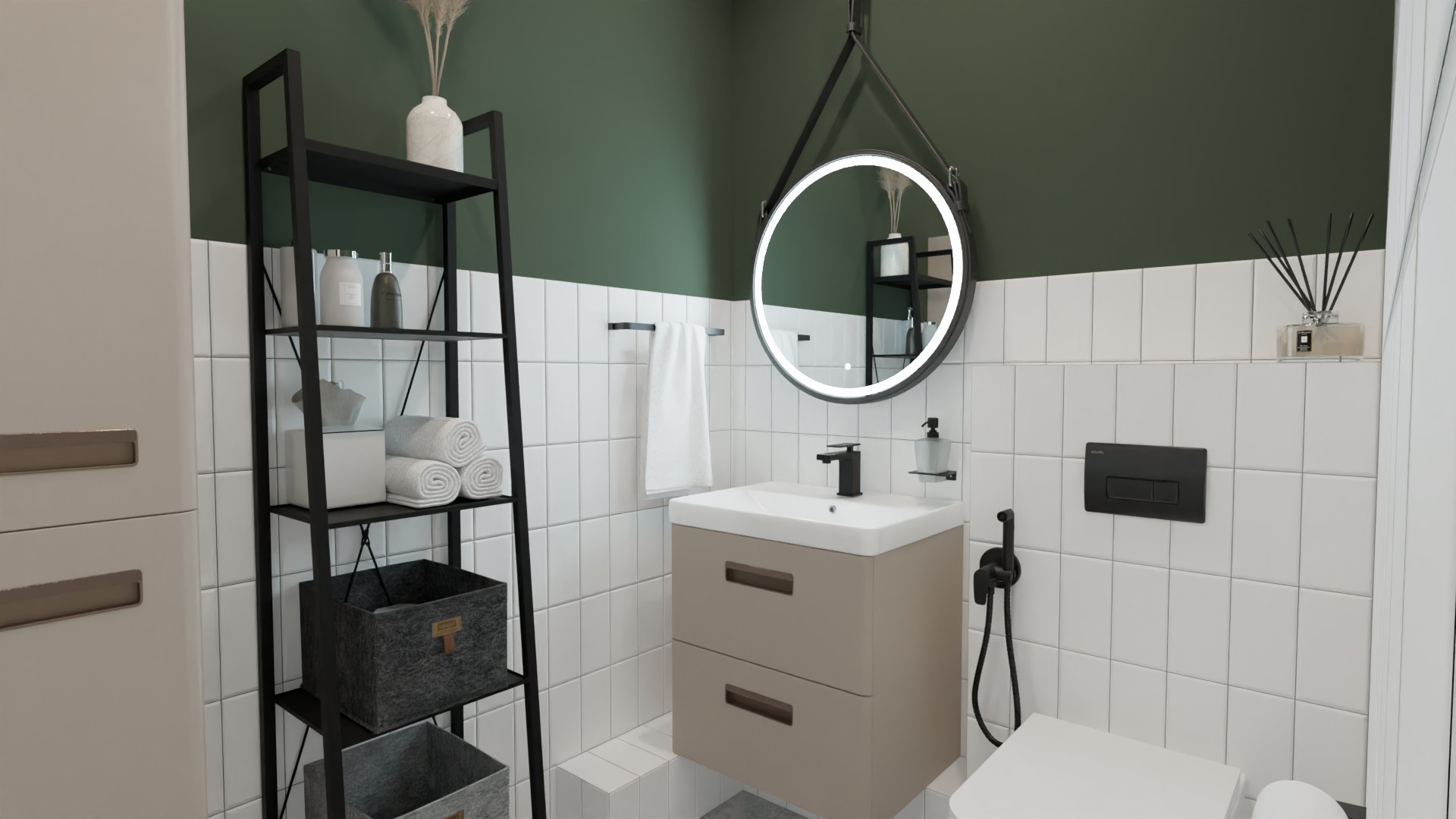 Дизайн для туалета с контрастной плиткой