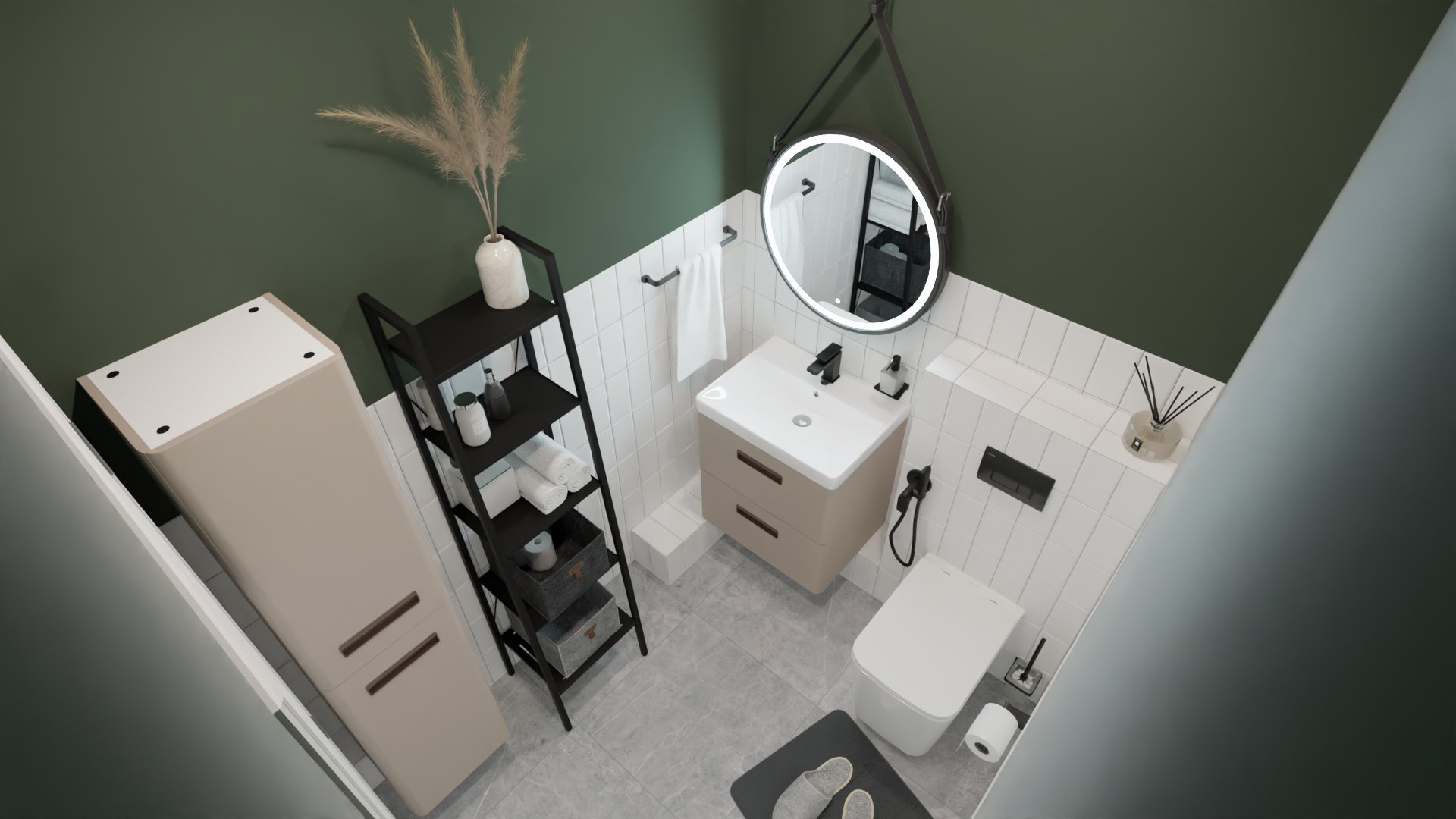 Дизайн для туалета с контрастной плиткой 3