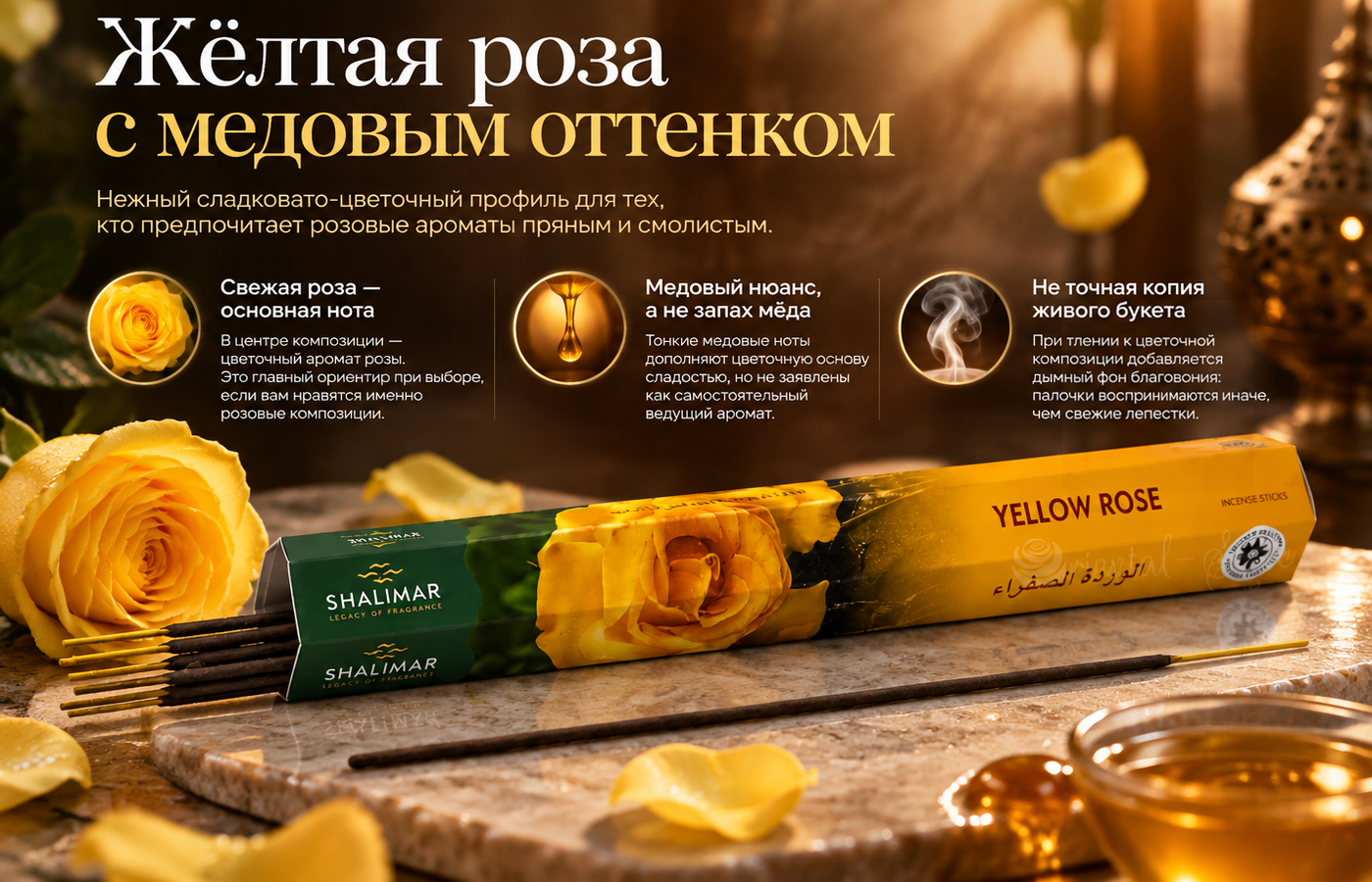 Жёлтая роза с медовым оттенком