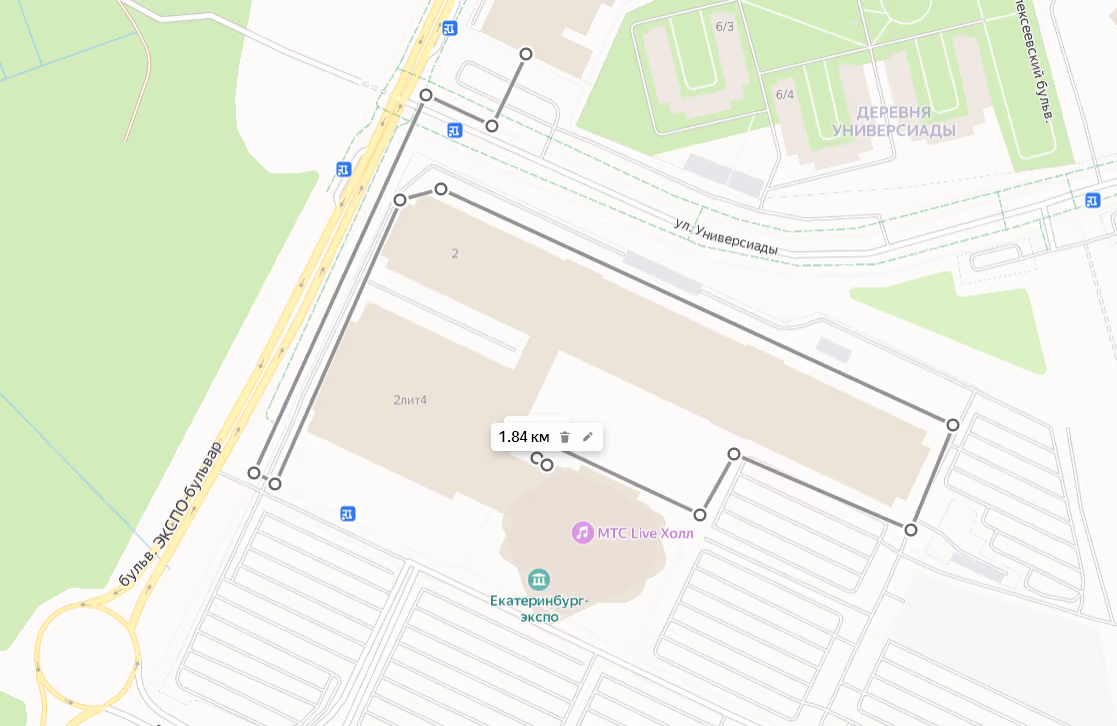 Route from the UrFU public center to the venue