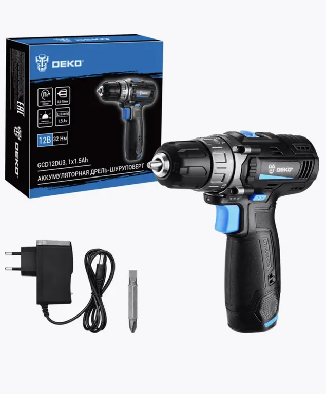 Дрель шуруповерт аккумуляторный DEKO GCD12DU3, 12В, 1*1,5 Ач