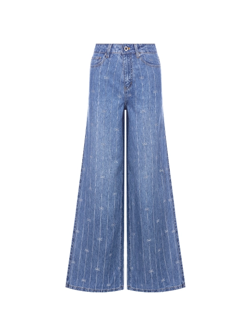 Self-Portrait women's Wide-leg jeans with rhinestones - buy for