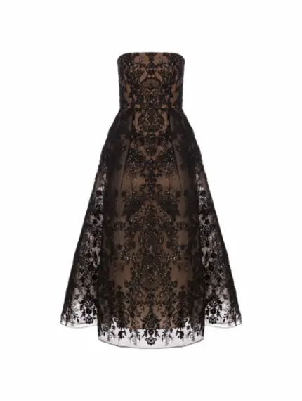 embroidered dress prom A-Line Floral-Embroidered Long Prom Dress