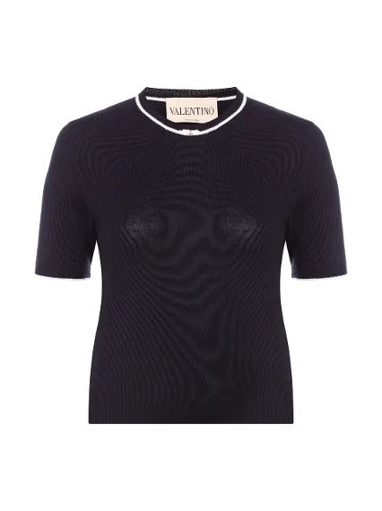 トップス valentino black summer wool knit 24aw Valentino Garavani women's Wool t-shirt with an emblem - buy for