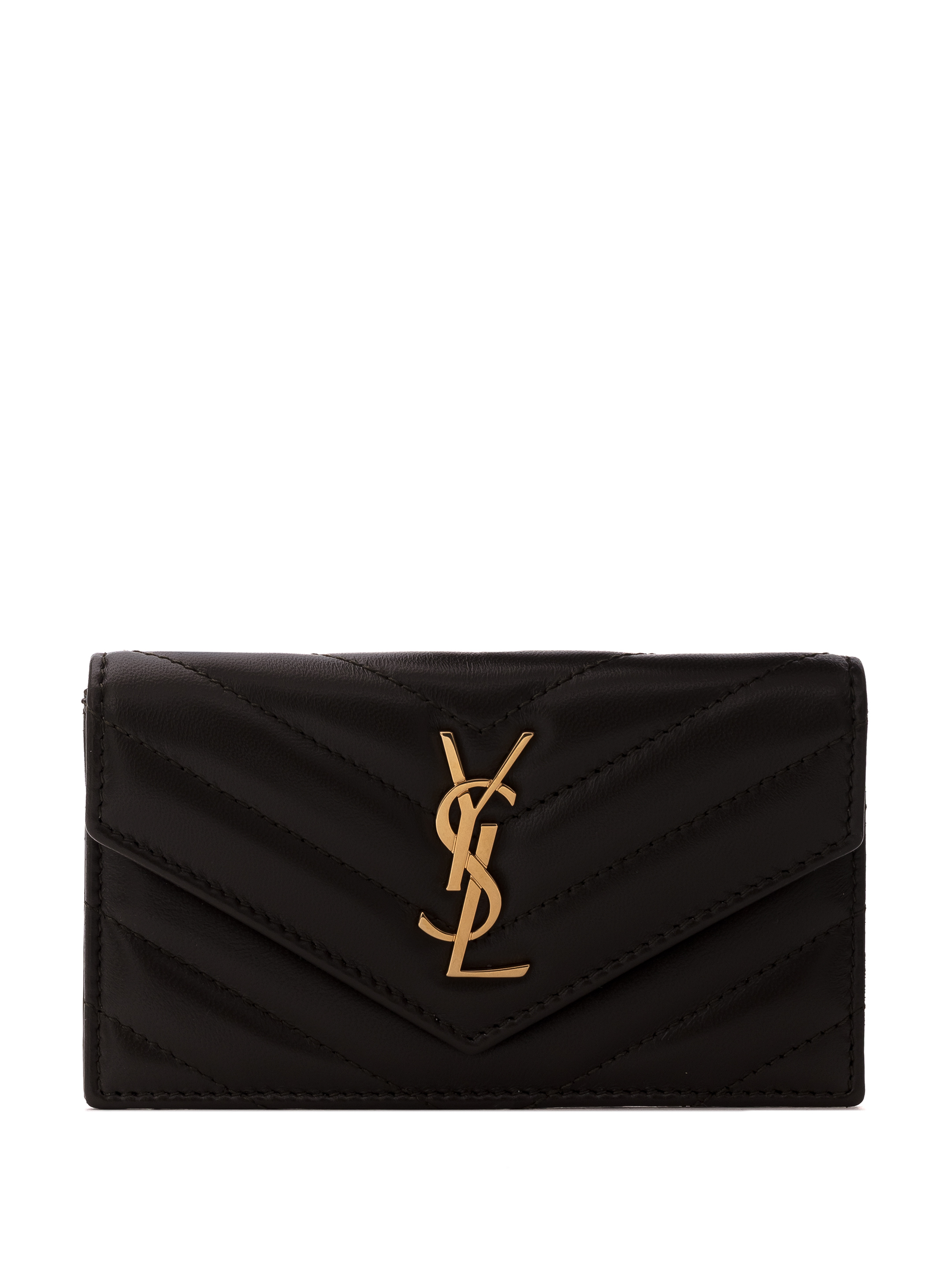 YSL Saint Laurent Monogram Matelasse Envelope Small Wallet Black Leather  612808