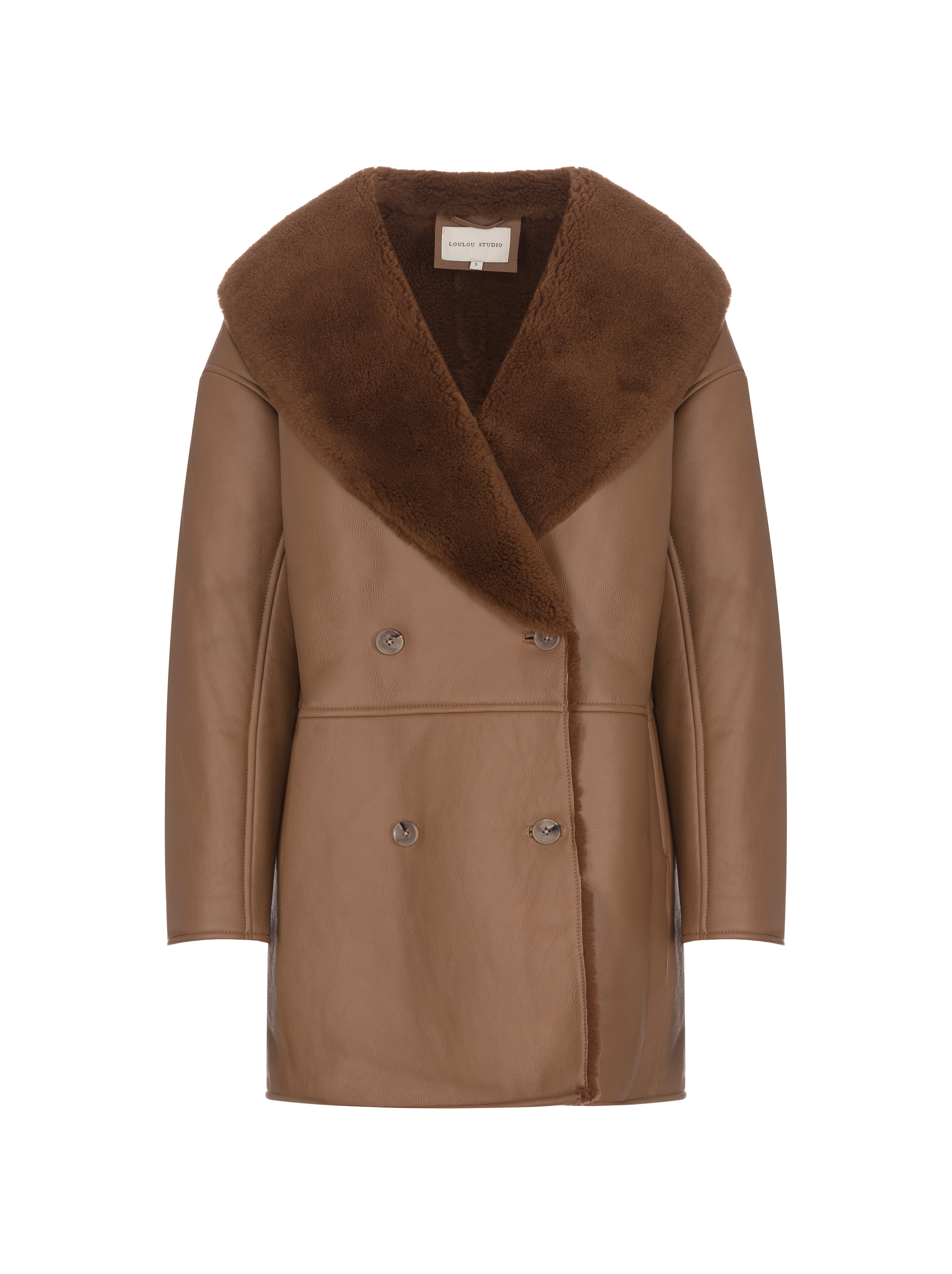 Double breasted hot sale sheepskin coat