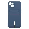 Чехол накладка для iPhone 13 SC304 с карманом для карты (темно-синий)