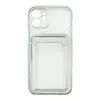 Чехол накладка для iPhone 12 SC305 с карманом для карты (прозрачный с серебристым)