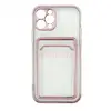 Чехол накладка для iPhone 12 Pro SC305 с карманом для карты (прозрачный с розовым)