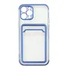 Чехол накладка для iPhone 12 Pro SC305 с карманом для карты (прозрачный с синим)