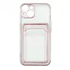 Чехол накладка для iPhone 13 SC305 с карманом для карты (прозрачный с розовым)