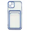 Чехол накладка для iPhone 13 SC305 с карманом для карты (прозрачный с синим)