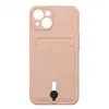 Чехол накладка для iPhone 13 SC304 с карманом для карты (светло-розовый)