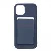 Чехол накладка MSafe для iPhone 12/12 Pro экокожа с карманом для карты SC222 (синий)