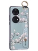 Силиконовый чехол Flower для Huawei P50 Pro Цветение магнолии (с ручкой) голубой