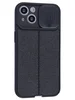 Силиконовый чехол Litchi для iPhone 13 с защитой камеры черный