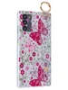 Силиконовый чехол Flower для Samsung Galaxy Note 20 Розовые бабочки (с ручкой) прозрачный