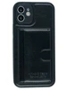 Силиконовый чехол из эко-кожи для iPhone 12 черный (карман для карт)