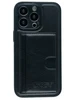 Силиконовый чехол из эко-кожи для iPhone 13 Pro черный (карман для карт)