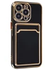 Силиконовый чехол Gold rim для IPhone 13 Pro черный (вырез под карту)