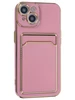 Силиконовый чехол Gold rim для IPhone 14 розовый (вырез под карту)