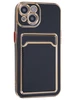 Силиконовый чехол Gold rim для IPhone 14 черный (вырез под карту)