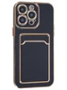 Силиконовый чехол Gold rim для iPhone 14 Pro Max черный (вырез под карту)