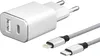 СЗУ адаптер USB Type-C + USB A,PD 3.0, 18Вт, дата-кабель USB-C - Lightning (MFI) нейлон, Ultra, белый, Deppa