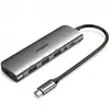 USB-хаб UGREEN CM136 USB-C to 3x USB 3.0+HDMI+3.5mm +PD Adapter, серый
