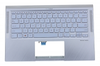 Клавиатура для ноутбука ASUS UX431FA топкейс серебристый, клавиши синие, с подсветкой АНГЛИЙСКАЯ