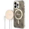 Комплект CG Mobile Guess Bundle - чехол 4G MagSafe для iPhone 13 Pro + зарядное устройство MagSafe wireless charger, Brown/Gold (GUBPP13LH4EACSW)