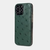 Чехол-накладка для iPhone 15 Pro из кожи страуса зеленого цвета