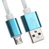 USB кабель "LP" Micro USB витая пара с металлическими разъемами 1м. (белый с голубым/европакет)
