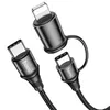 USB-C кабель HOCO X50 Exquisito Lightning 8-pin/Type-C, 3А, PD60W, 2в1, 1м, нейлон (черный)