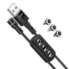USB кабель HOCO U98 Sunway Lightning 8-pin/MicroUSB/Type-C, 2.4А, магнитный, 3в1, 1.2м, нейлон (черный)
