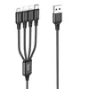 USB кабель HOCO X76 2xLightning 8-pin/MicroUSB/Type-C, 4в1, 1м, нейлон (черный)