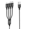 USB кабель HOCO X76 Lightning 8-pin/MicroUSB/2xType-C, 4в1, 1м, нейлон (черный)
