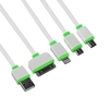USB кабель "LP" 4 в 1 для подзарядки Apple Lightning/30 pin/MicroUSB/MiniUSB плоский (белый/зеленый)