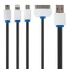USB кабель "LP" 4 в 1 для подзарядки для Apple Lightning 8-pin/30 pin/MicroUSB/MiniUSB плоский (черный/белый/син.)