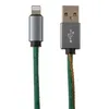 USB Дата-кабель для Apple Lightning 8-pin в джинсовой оплетке (зеленый/коробка)